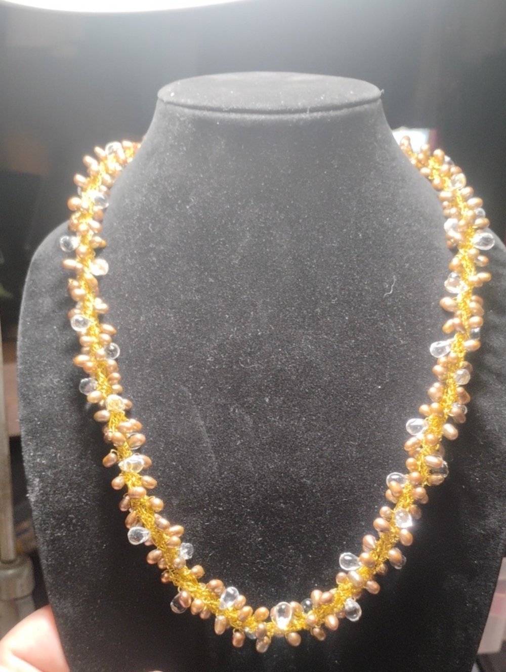 Handcrafted Gold and Peach Beaded Necklace